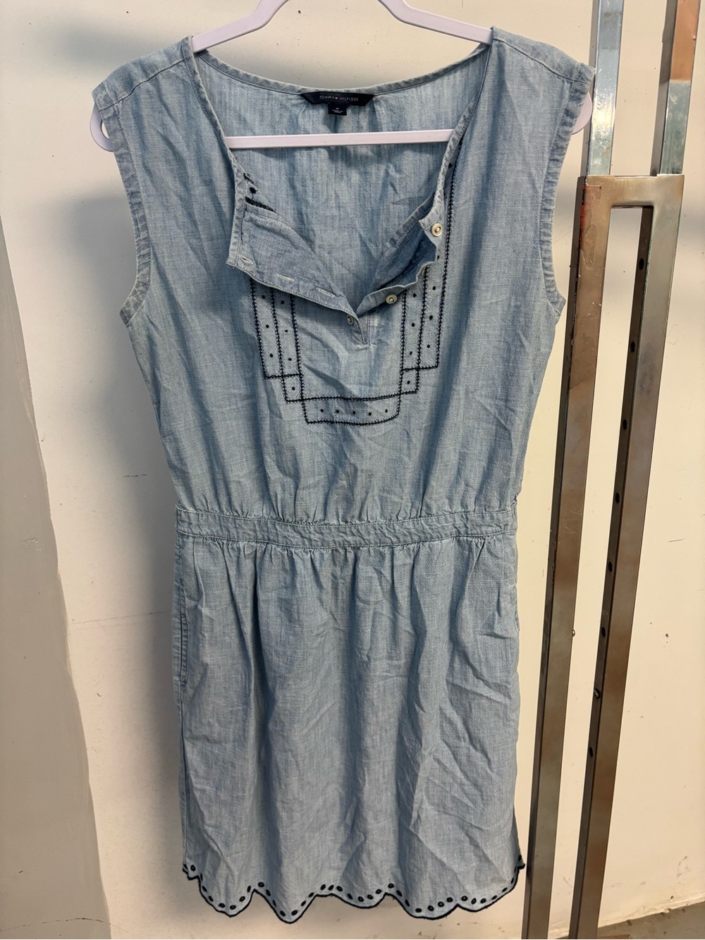 Tommy Hilfiger Light Blue Chambray Dress with Embroidered Trim